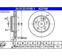 Disco freno ATE 24.0122-0168.1 anteriore, ventilato, altamente carbonizzato, 1 Pezzo