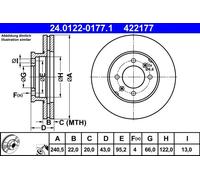 2x Disco freno ventilato 24.0122-0177.1 ATE per ROVER MG
