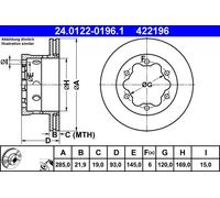 2x Disco freno ventilato 24.0122-0196.1 ATE per VW MERCEDES-BENZ