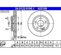 2x Disco freno ventilato 24.0122-0199.1 ATE per MERCEDES-BENZ VANEO