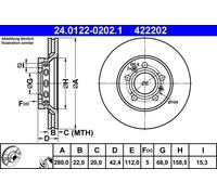ATE Disco freno 24.0122-0202.1 anteriore, ventilato, altamente carbonizzato, 1 pezzo