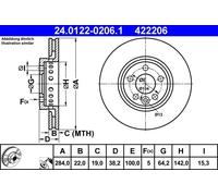 2x Disco freno ventilato 24.0122-0206.1 ATE per ROVER MG