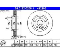 2x Disco freno ventilato 24.0122-0208.1 ATE per MERCEDES-BENZ CLASSE A