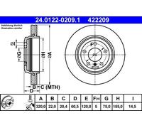ATE Disco freno 24.0122-0209.1 posteriore, ventilato, altamente carbonizzato, 1 pezzo