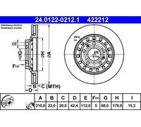 Disco freno ATE 24.0122-0212.1 posteriore, ventilato, altamente carbonizzato, 1 Pezzo