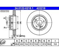 2x Disco freno ventilato 24.0122-0218.1 ATE per MERCEDES-BENZ SL