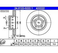 Disco freno ATE 24.0122-0222.1 posteriore, ventilato, altamente carbonizzato, 1 Pezzo