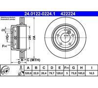 Disco freno ATE 24.0122-0224.1 posteriore, ventilato, altamente carbonizzato, 1 Pezzo