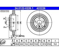 Disco freno ATE 24.0122-0226.1 posteriore, ventilato, altamente carbonizzato, 1 Pezzo