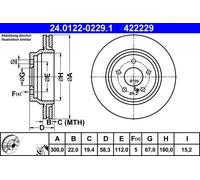 Disco freno ATE 24.0122-0229.1 posteriore, ventilato, altamente carbonizzato, 1 Pezzo