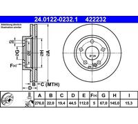 2x Disco freno ventilato 24.0122-0232.1 ATE per MERCEDES-BENZ CLASSE A