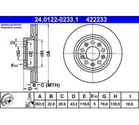 ATE disco freno 24.0122-0233.1 ventilato diametro 292 spessore 22 mm 5 fori