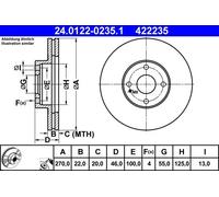 2x Disco freno ventilato 24.0122-0235.1 ATE per MAZDA MX-5 II