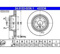 2x Disco freno ventilato 24.0122-0236.1 ATE per BMW 3 3 Touring 3 Coupé X1