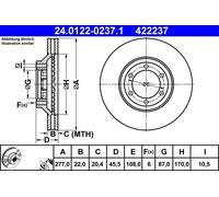 2x Disco freno ventilato 24.0122-0237.1 ATE per HYUNDAI GALLOPER II