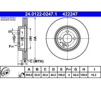 ATE Disco freno 24.0122-0247.1 anteriore, ventilato, altamente carbonizzato, 1 pezzo