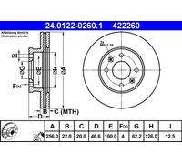 2x Disco freno ventilato 24.0122-0260.1 ATE per KIA HYUNDAI