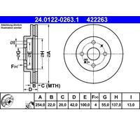 2x Disco freno ventilato 24.0122-0263.1 ATE per DAIHATSU SUBARU