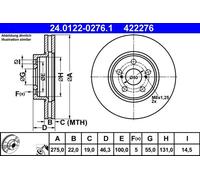 2x Disco freno ventilato 24.0122-0276.1 ATE per TOYOTA SUBARU