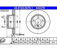 2x Disco freno ventilato 24.0122-0278.1 ATE per BMW 1 3 4 Coupé 3 Touring