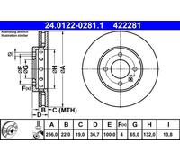 2x Disco freno ventilato 24.0122-0281.1 ATE per VW SEAT SKODA