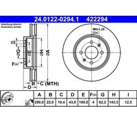 Disco freno ATE 24.0122-0294.1 anteriore, ventilato, altamente carbonizzato, 1 Pezzo