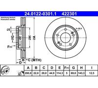 2x Disco freno ventilato 24.0122-0301.1 ATE per HYUNDAI KIA