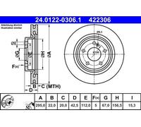 Disco freno ATE 24.0122-0306.1 posteriore, ventilato, altamente carbonizzato, 1 pezzo
