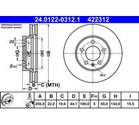 Disco freno ATE 24.0122-0312.1 anteriore, ventilato, altamente carbonizzato, 1 Pezzo