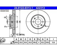 2x Disco freno ventilato 24.0122-0313.1 ATE per KIA HYUNDAI