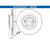 ATE Disco freno 24.0122-0322.1 ventilato anteriore per Toyota Yaris