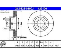 ATE 2x Disco Freni Anteriore 2460 Ventilato per Opel Rekord E 17_ -19_ 11_