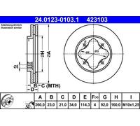 2x Disco freno ventilato 24.0123-0103.1 ATE per HONDA ROVER