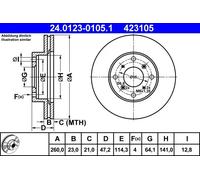 2x Disco freno ventilato 24.0123-0105.1 ATE per HONDA PRELUDE IV PRELUDE V