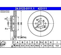2x Disco freno ventilato 24.0123-0111.1 ATE per HONDA CIVIC VII Hatchback