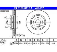 Disco freno ATE 24.0123-0112.1 anteriore, ventilato, altamente carbonizzato, 1 Pezzo