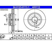 2x Disco freno ventilato 24.0123-0113.1 ATE per FORD FIESTA VI FIESTA VI Van