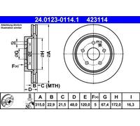 2x Disco freno ventilato 24.0123-0114.1 ATE per OPEL SAAB CHEVROLET