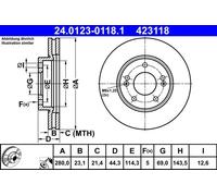 ATE Disco freno 24.0123-0118.1 Anteriore Ø280 mm Ventilato 2 pezzi per Hyundai Elantra/Kia