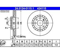2x Disco freno ventilato 24.0124-0115.1 ATE per OPEL DAEWOO