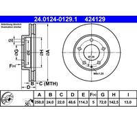 Disco freno ATE 24.0124-0129.1 anteriore, ventilato, 1 Pezzo