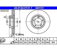 2x Disco freno ventilato 24.0124-0131.1 ATE per FORD TRANSIT Autobus