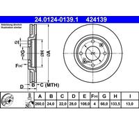 ATE Disco freno anteriore 24.0124-0139.1 ventilato Ø260 mm - 2x per Peugeot 406 Break