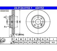 2x Disco freno ventilato 24.0124-0152.1 ATE per OPEL ASTRA G Hatchback