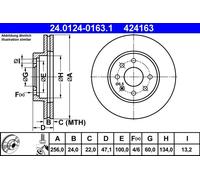 2x Disco freno ventilato 24.0124-0163.1 ATE per DAEWOO NUBIRA NUBIRA Wagon