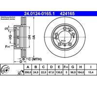 ATE disco freno 24.0124-0165.1 ventilato diametro 298 spessore 24 mm 5 fori