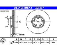 2x Disco freno ventilato 24.0124-0167.1 ATE per FORD TRANSIT Autobus