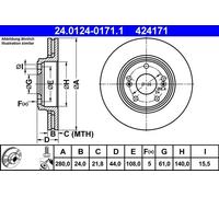 2x Disco freno ventilato 24.0124-0171.1 ATE per RENAULT LAGUNA I ESPACE III