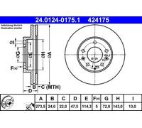 2x Disco freno ventilato 24.0124-0175.1 ATE per MAZDA 626 V Station Wagon