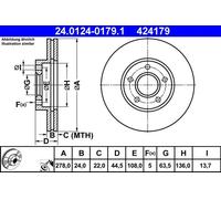 2x Disco freno ventilato 24.0124-0179.1 ATE per FORD TOURNEO CONNECT